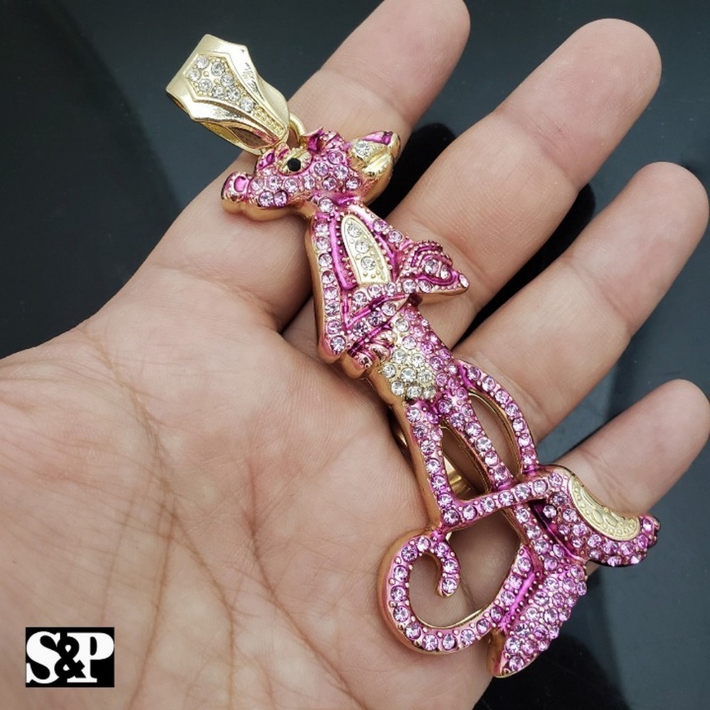 ICED OUT PINK PANTHER & 6mm 30" CUBAN CHAIN - Picture 3 of 6